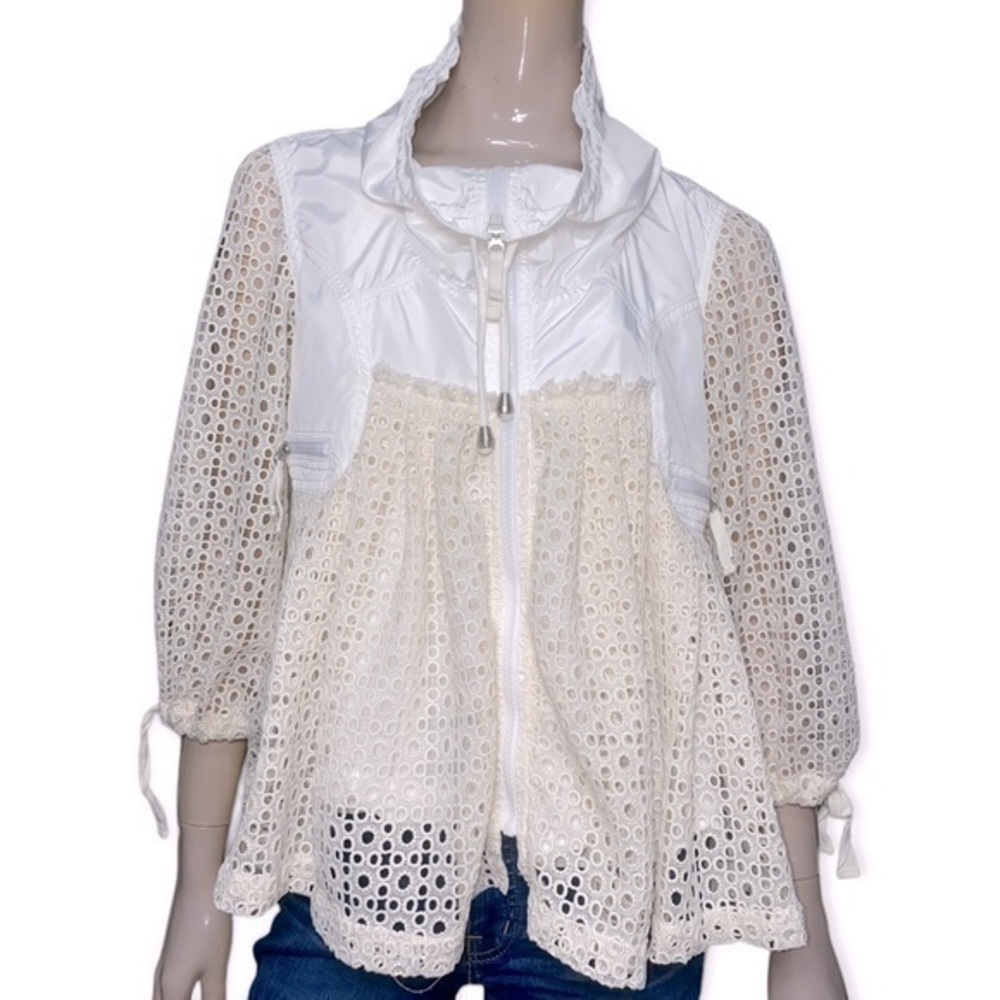 Anthropologie Hei Hei Women Size S Ivory Cream Eyelet Swing Windbreaker Jacket - Picture 2 of 9